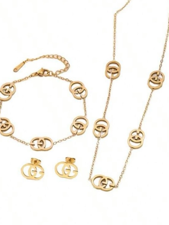 Ina Jewelry - Necklace, Bracelet, Earrings Set, Titanium Steel 18K Gold Plated.